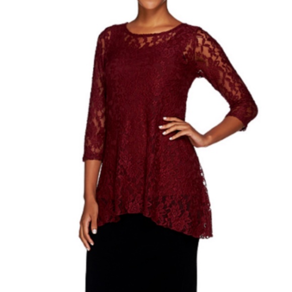 Attitudes by Renee Tops - Attitudes by Renee Lace Tunic/Jersey Knit Tank 2X